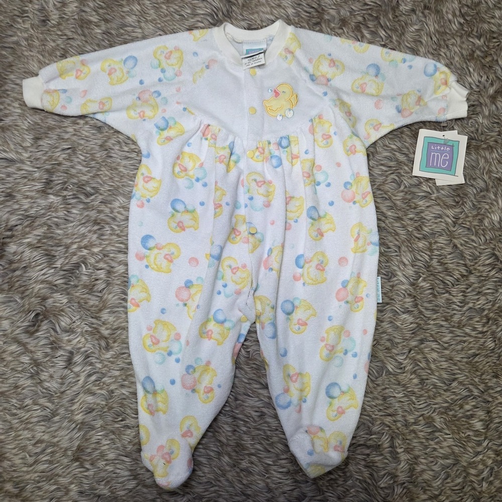 Vtg Little Me Baby Terrycloth Footed Sleeper 3-6M Yellow Duck Pajamas NWT‎ NOS